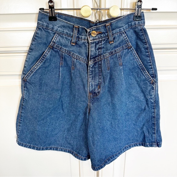 American Vintage Pants - American Vintage Chic Womens Denim Jean High Waist Rise Shorts Mom Cotton Pleats